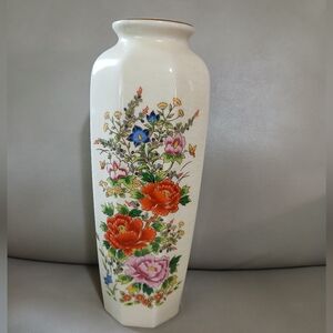Vintage Japanese Oriental Garden Octagon Crackle Glaze Vase Porcelain 10”
